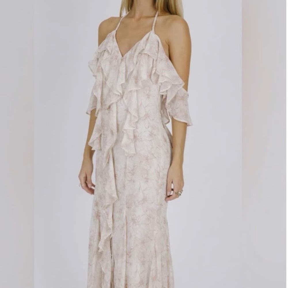 NWT ANTHRO Storia Blush Ruffle Backless Dress size medium